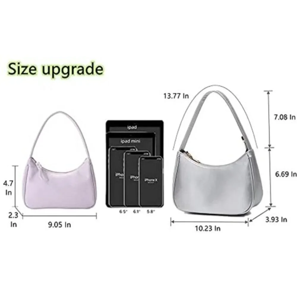 Silver Hobo Shoulder Bag Mini Vegan Leather Purse